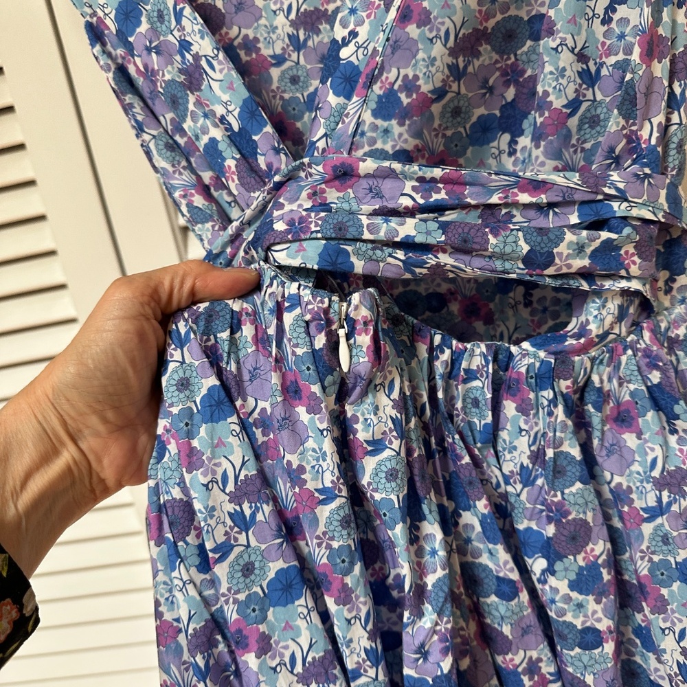 J. Crew Liberty Print Cotton Dress Adjustable Straps Open Back Pockets Size 6 - Picture 5 of 17